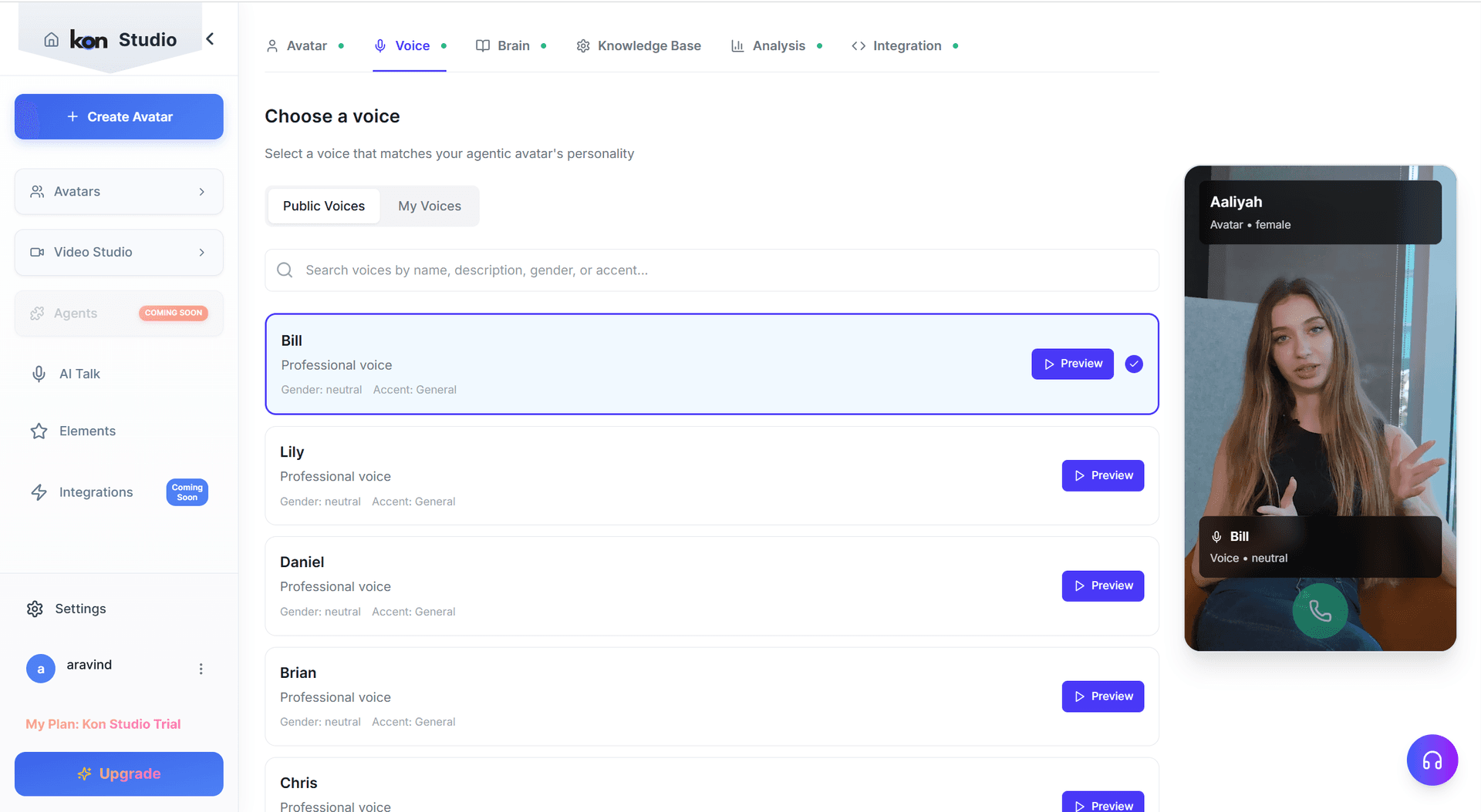 Assign a voice to the avatar